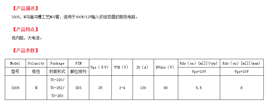 低壓mos管型號參數